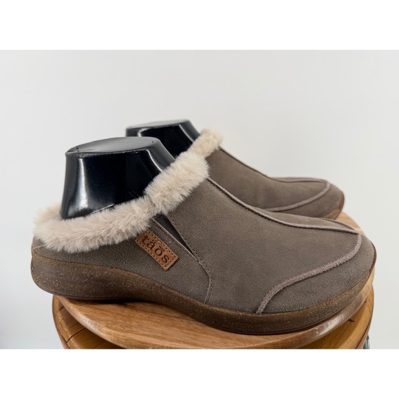 Taos Future FTR-1406 Womens 10 Suede Faux Fur Trim Clogs Mules Taupe Brown - Picture 3 of 11